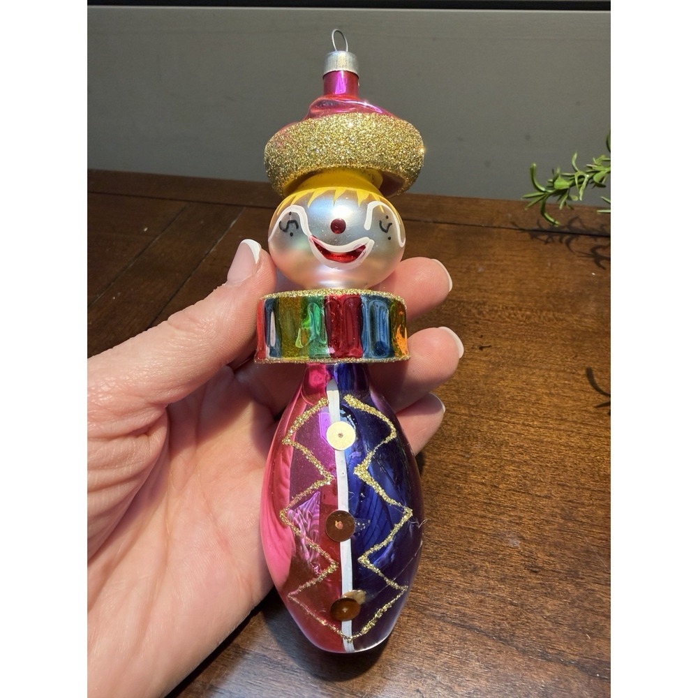 Vintage De Carlini Italian Blown Glass Clown Jester Christmas Ornament 6"!!